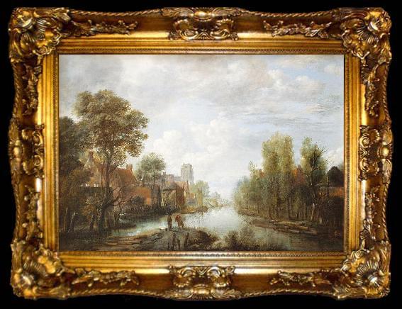 framed  Aert van der Neer Landscape with waterway, ta009-2